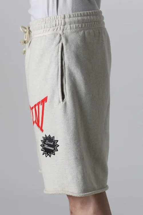 SAINT Mxxxxxx 'SAINT' SWEAT SHORTS/GRY/BLK embroidered SAINT LOGO basic shorts, distressed gray/washed black S-XL, four needles and six threads throughout, produced by a major domestic factory, imported Tajima machine embroidery, washed and distressed, original version